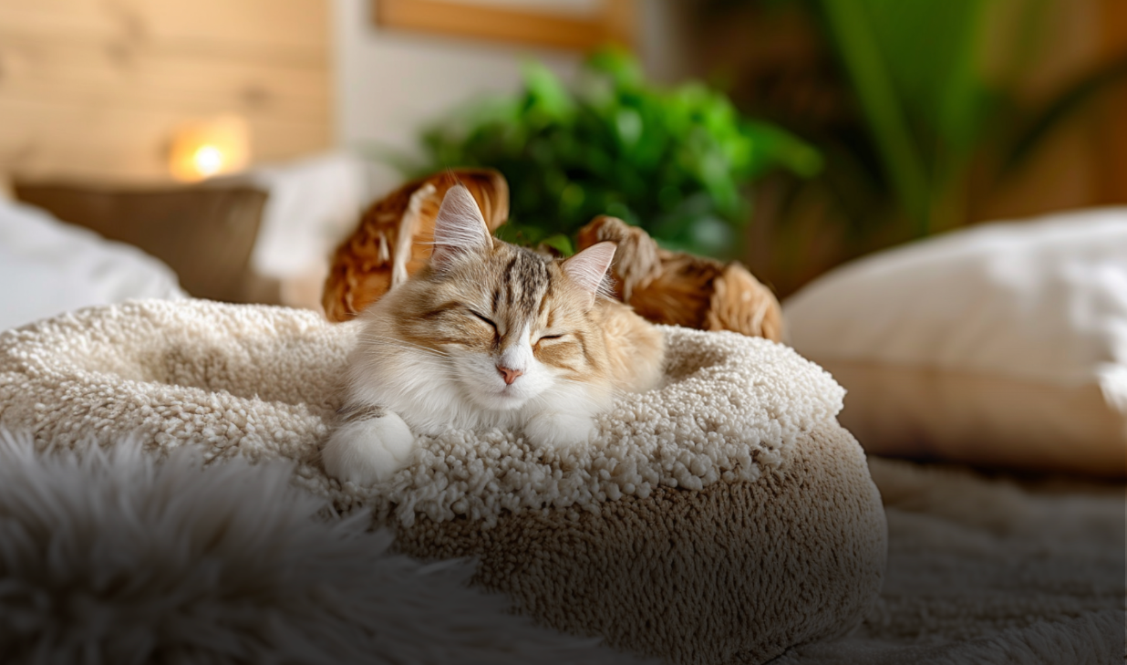 Everyday Cat Bed Cream Sherpa Close-Up Front View