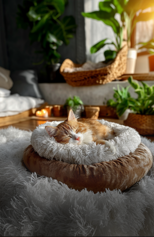 Everyday Cat Bed White Sherpa Donut Close-Up Front View